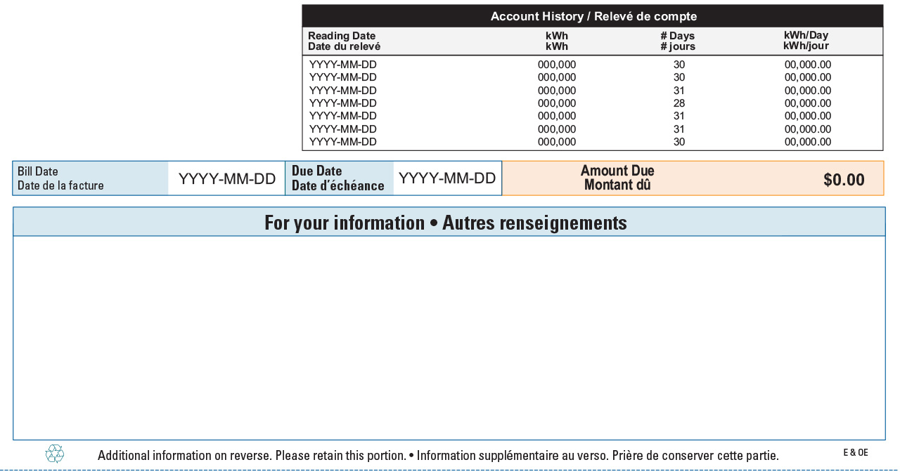 Bottom half of sample bill