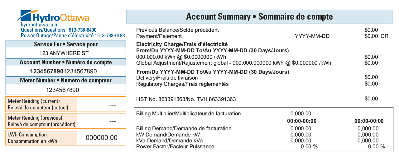 Top half of sample bill