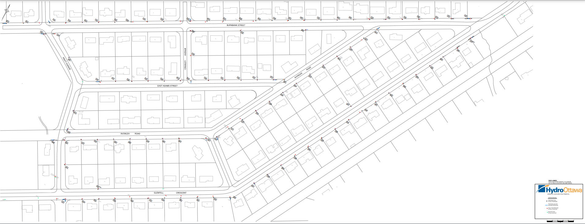 Map of impacted streets as part of Grenfell Glen pole replacement project