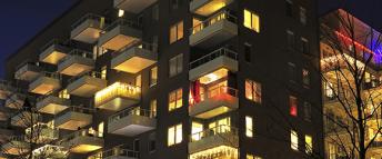 Apartment block at night