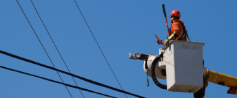 lineworker in bucket truck