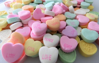 Multi-coloured candy hearts