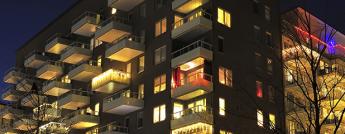 Apartment block at night