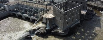 Aerial view of Chaudière Falls hydroelectric site